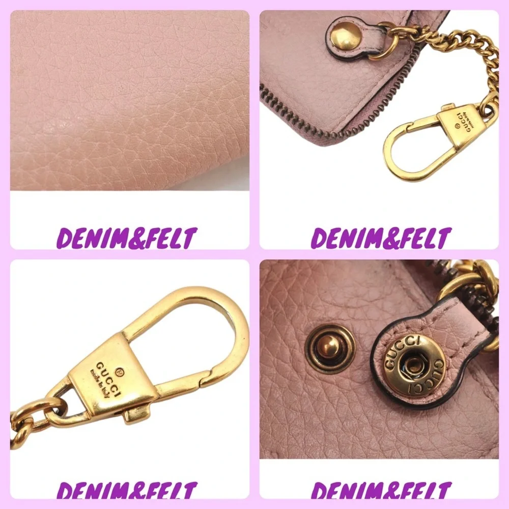 🐝GUCCI Pink Cellarius Calfskin Blind For Love Animalier‎ Zip  Key Case/Pouch